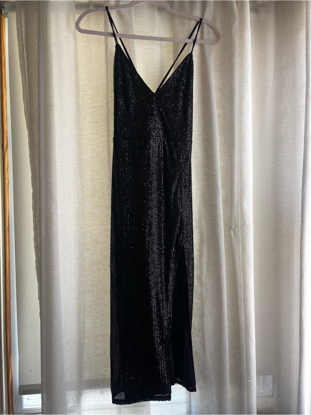 Windsor Black Sequin Slip Dress with V-Neck